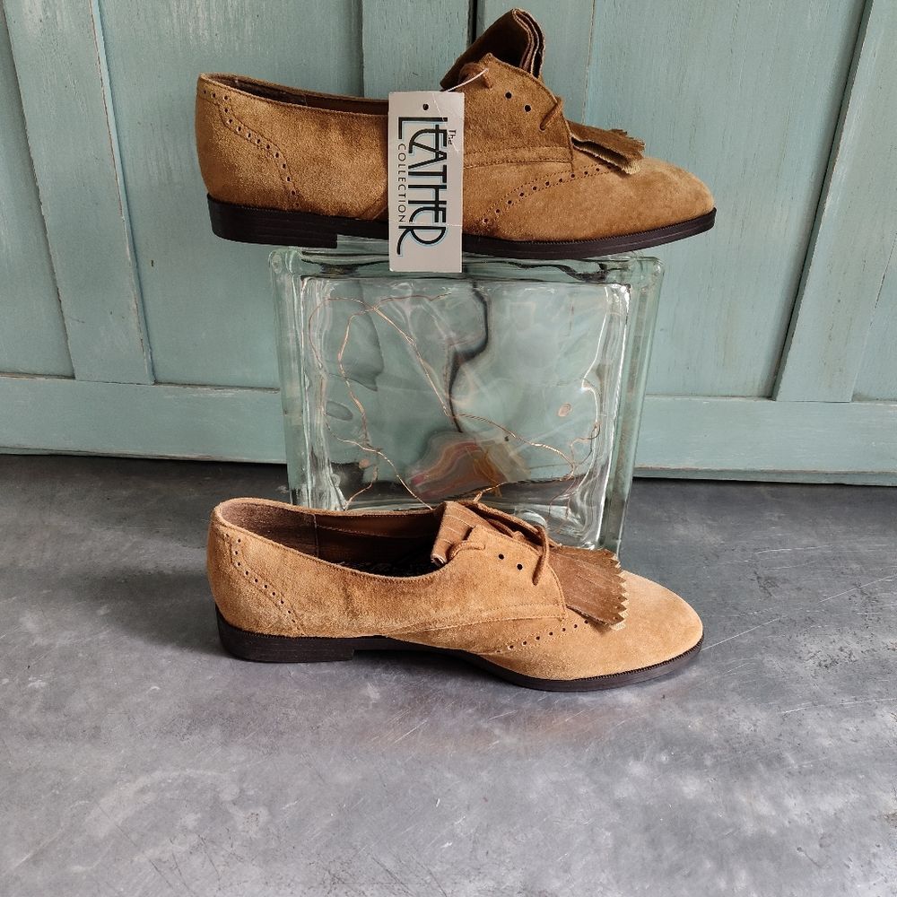 The Leather Collection Shoes Womens 8.5 Suede Lace Up Fringe Tan NEW Old Stock - Picture 9 of 9